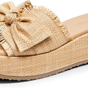 Coutgo Womens System Block Sandals Head Open Foot Slide Sandals Straw Trip Summer Season Coastline Shoes