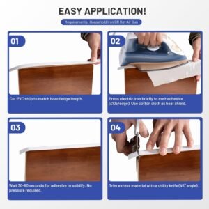 PVC Upper hand Grouping 2 in x 10ft Laminate Upper hand Lace White along with Hot Melt Adhesive Pre - glued Iron on Trimming Strip Trimming for Cabinetry Plyboard Fixes and also Home Furniture Reconstruction - Image 4