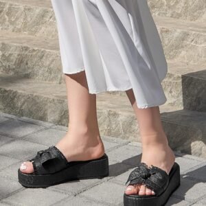 Coutgo Womens System Block Sandals Head Open Foot Slide Sandals Straw Trip Summer Season Coastline Shoes - Image 3