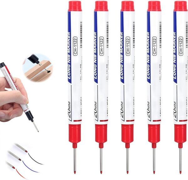 Lengthy Scalp Deep Gap Pen Pens, Updated 20mm Rich Quick-dry Waterproof Long Nostrils Pen, Deep Grasp Markers Multi-Purpose Deep Gap Pen Pens for Development Carpenters Builders (Reddish)