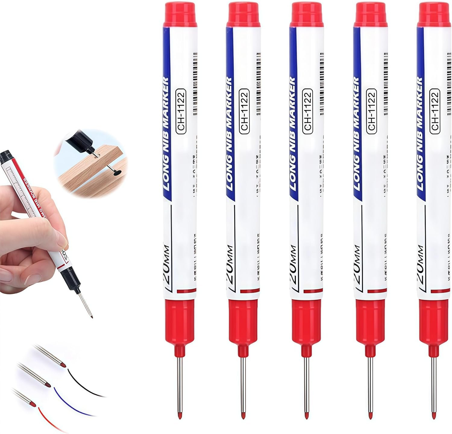 Lengthy Scalp Deep Gap Pen Pens, Updated 20mm Rich Quick-dry Waterproof Long Nostrils Pen, Deep Grasp Markers Multi-Purpose Deep Gap Pen Pens for Development Carpenters Builders (Reddish)